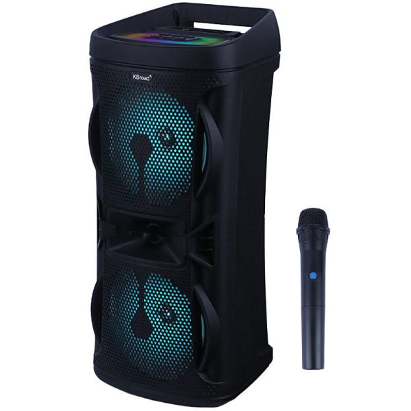 اسپیکر بلوتوثی KBroad مدل KTS-2160 دبل 6.5 اینچ + میکروفون | رقص نور RGB
